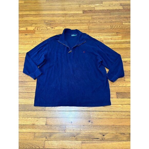 Polo Ralph Lauren Mens Sweater Sz BIG 4XB Blue 1/4 Zip Pullover Cotton Knit - Picture 1 of 6